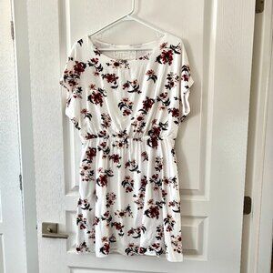 Pink Martini White Floral Elastic Waist Dress | Size Medium